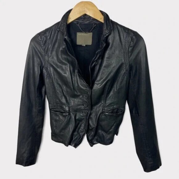 Muubaa 100% Lamb Leather Jacket Black Biker Moto Naiden Size 2 Style M0275‎ Coat - Picture 4 of 13